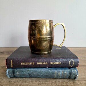 Vintage solid brass beer mug tankard barrel shape.